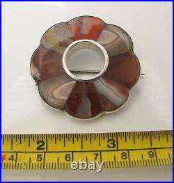 Impressive Victorian Scottish silver and polished agate silver brooch c1880