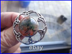 Iona Moss Agate Brooch Scottish Vintage Sterling Silver Celtic hm 1965 John Hart