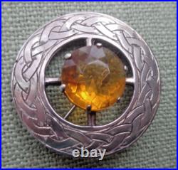 Iona Scottish Silver Brooch Citrine Cairngorm Celtic Stg hm 1958 Robert Allison
