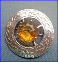 Iona Scottish Silver Brooch Citrine Cairngorm Celtic Stg hm 1958 Robert Allison