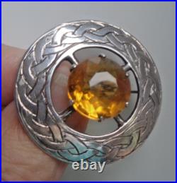 Iona Scottish Silver Brooch Citrine Cairngorm Celtic Stg hm 1958 Robert Allison