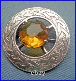 Iona Scottish Silver Brooch Citrine Cairngorm Celtic Stg hm 1958 Robert Allison
