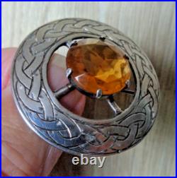 Iona Scottish Silver Brooch Citrine Cairngorm Celtic Stg hm 1958 Robert Allison