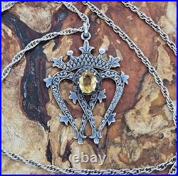 Iona Sterling Silver 925 & Citrine Scottish Luckenbooth Pendant Necklace. 1972