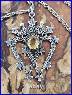 Iona Sterling Silver 925 & Citrine Scottish Luckenbooth Pendant Necklace. 1972