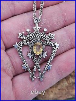 Iona Sterling Silver 925 & Citrine Scottish Luckenbooth Pendant Necklace. 1972