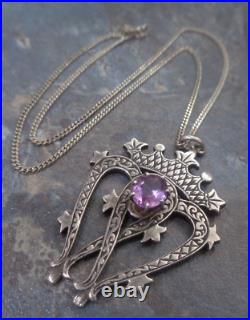 Iona Sterling Silver & Amethyst Scottish Luckenbooth Pendant h/m 1978 John Hart