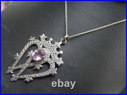 Iona Sterling Silver & Amethyst Scottish Luckenbooth Pendant h/m 1978 John Hart