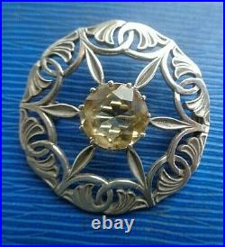 Iona Sterling Silver & Citrine Scottish Celtic Floral Brooch h/m 1963 John Hart