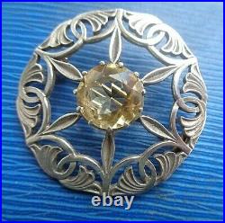 Iona Sterling Silver & Citrine Scottish Celtic Floral Brooch h/m 1963 John Hart