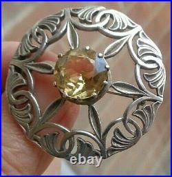 Iona Sterling Silver & Citrine Scottish Celtic Floral Brooch h/m 1963 John Hart