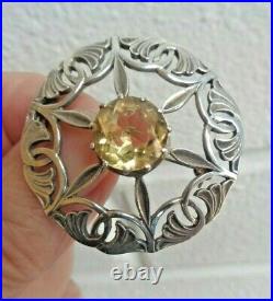 Iona Sterling Silver & Citrine Scottish Celtic Floral Brooch h/m 1963 John Hart