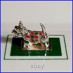 Italian Sterling Silver & Enamel Scottish Terrier Dog Figure Porcelain Ashtray