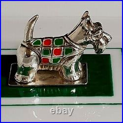 Italian Sterling Silver & Enamel Scottish Terrier Dog Figure Porcelain Ashtray