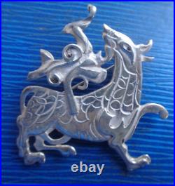 LARGE Ola Gorie Sterling Silver Orkney Scottish Brooch h/m 1970 MAESHOWE DRAGON