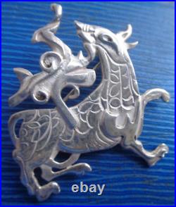 LARGE Ola Gorie Sterling Silver Orkney Scottish Brooch h/m 1970 MAESHOWE DRAGON