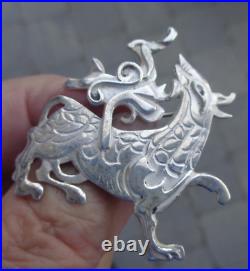 LARGE Ola Gorie Sterling Silver Orkney Scottish Brooch h/m 1970 MAESHOWE DRAGON