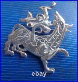 LARGE Ola Gorie Sterling Silver Orkney Scottish Brooch h/m 1970 MAESHOWE DRAGON