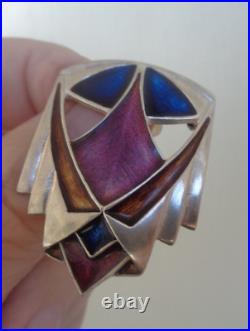 LARGE Scottish Sterling Silver & Enamel Art Nouveau Brooch Pat Cheney 1980s