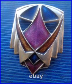 LARGE Scottish Sterling Silver & Enamel Art Nouveau Brooch Pat Cheney 1980s