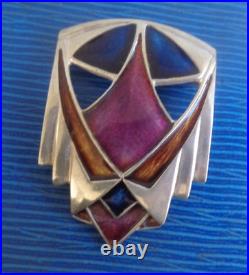 LARGE Scottish Sterling Silver & Enamel Art Nouveau Brooch Pat Cheney 1980s