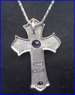LARGE Scottish Stg Silver Amethyst & Iona Marble Cross Pendant & Chain h/m 1972