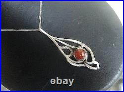 LARGE Scottish Stg. Silver & Carnelian Agate Pendant 1980/90s Ola Gorie Orkney