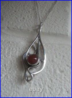 LARGE Scottish Stg. Silver & Carnelian Agate Pendant 1980/90s Ola Gorie Orkney