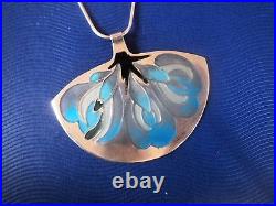 LARGE Silver & Enamel Scottish Floral / Flower Pendant Norman Grant h/m 1976