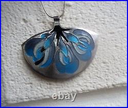 LARGE Silver & Enamel Scottish Floral / Flower Pendant Norman Grant h/m 1976