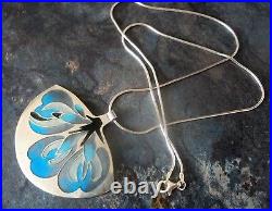 LARGE Silver & Enamel Scottish Floral / Flower Pendant Norman Grant h/m 1976