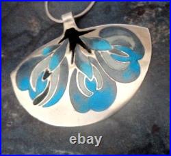 LARGE Silver & Enamel Scottish Floral / Flower Pendant Norman Grant h/m 1976