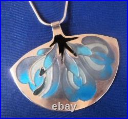 LARGE Silver & Enamel Scottish Floral / Flower Pendant Norman Grant h/m 1976