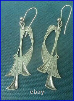 LARGE Sterling Silver & Enamel Scottish Art Nouveau Earrings Pat Cheney 1980s