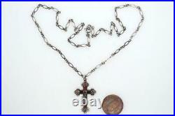 LOVELY ANTIQUE SCOTTISH SILVER AGATE CRYSTAL CROSS PENDANT / CHARM c1890