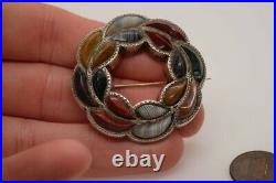 LOVELY ANTIQUE VICTORIAN SCOTTISH SILVER CARVED AGATE ANNULAR BROOCH c1870