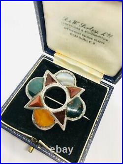 Large Antique Mid-Victorian Silver Scottish Agate & Pebble Brooch, c. 1850, 15.7g