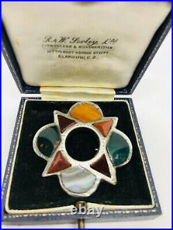 Large Antique Mid-Victorian Silver Scottish Agate & Pebble Brooch, c. 1850, 15.7g