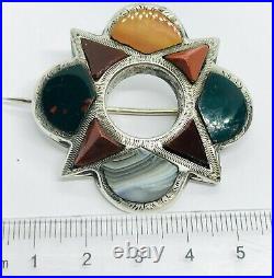 Large Antique Mid-Victorian Silver Scottish Agate & Pebble Brooch, c. 1850, 15.7g