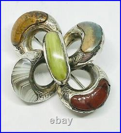 Large Antique Mid-Victorian Silver Scottish Agate/Pebble Knot Brooch/Pin, 18.1g