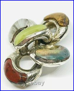 Large Antique Mid-Victorian Silver Scottish Agate/Pebble Knot Brooch/Pin, 18.1g