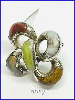 Large Antique Mid-Victorian Silver Scottish Agate/Pebble Knot Brooch/Pin, 18.1g