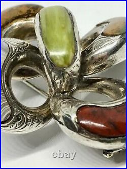 Large Antique Mid-Victorian Silver Scottish Agate/Pebble Knot Brooch/Pin, 18.1g