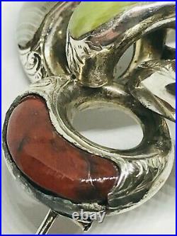Large Antique Mid-Victorian Silver Scottish Agate/Pebble Knot Brooch/Pin, 18.1g
