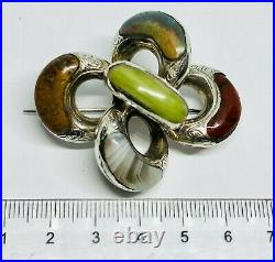 Large Antique Mid-Victorian Silver Scottish Agate/Pebble Knot Brooch/Pin, 18.1g
