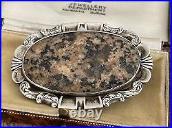 Large Antique Scottish Agate Brooch Sterling Silver Late Victorian Scotland Pin