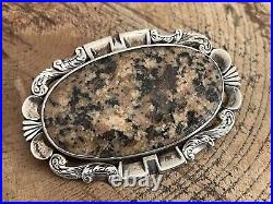 Large Antique Scottish Agate Brooch Sterling Silver Late Victorian Scotland Pin