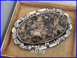 Large Antique Scottish Agate Brooch Sterling Silver Late Victorian Scotland Pin