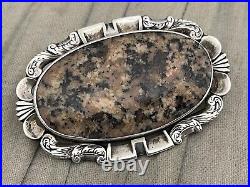 Large Antique Scottish Agate Brooch Sterling Silver Late Victorian Scotland Pin