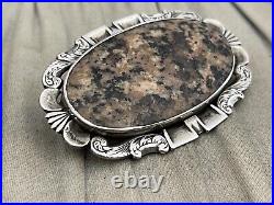 Large Antique Scottish Agate Brooch Sterling Silver Late Victorian Scotland Pin